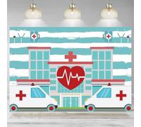 Cartoon Hospital Backdrop Ambulance Medical Graduation Nurse Party Decoration Photographic Background Banner Nursing School Gra 300x200cm