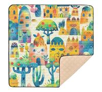 Cartoon Houses Yellow Green Soft Thick Baby Girl Play mat for Indoor Outdoor Cozy Breathable Foldable Baby Play Tummy Time Mat for Baby Kids Toddlers Infants, 50'' x 50''alfombrillas para