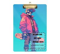 Cartoon Human Skeleton Skateboard Graffiti Style Colorfu Customize Plastic Clip Boards Transparent for Nursing Student Trade Quest Size 9 x 12