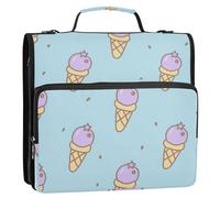 Cartoon Ice Cream Blue 1.5-Inch 3-Rings Binder Zipper with Shoulder Strap & Handle Waterproof School Supplies Organizer for Middle Student Clip de cremallera resistente