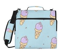 Cartoon Ice Cream Blue 3 Ringing 1.5 inch Binder Organizer with Handle and Removable Shoulder Strap Multi-Pocket Portable Portfolio for Office School Gestor de encuadernación de documentos