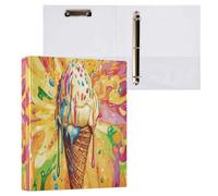 Cartoon Ice Cream Yellow 3 Ring Binder 1.5 Inch Ring Binders with Clear View Binder Organizer for School Home Office, Holds 200 Sheets, Fit A4 Letter Size Paper, 2 Pack