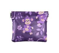 Cartoon Illustration Monkey Purple Women's Leather Coin Purse Wallet Unique Personal Items Organizer for Women
