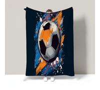 Cartoon Illustration Style Blanket, Football Graffiti Ink Splatter Printed 220x240 cm Bed Blanket, Fluffy Flannel Cosy Warm Colorful Throw Blankets, Birthday Gift for Mum from Daughter and Son