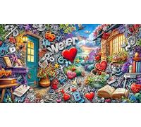Cartoon-image-mixed-graffiti 1000 Piece Recycled Paper Puzzle Game Challenging Puzzles Fun Present & Activity for Home for Adults and Kids Age 12 Years + 70x50/1000pcs