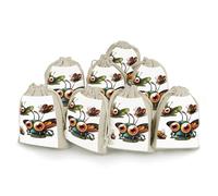 Cartoon Insect Bunches Pocket Cotton And Hemp with Drawstring 8 Pieces Reusable Gift Bags Jewelry Pouch for Wedding DIY Craft Party (4.9 X 6.7 Inch)