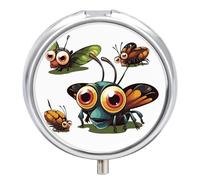 Cartoon Insect Pill Box, 3 Compartment Small Pill Case Waterproof Travel Pill Organizer for Pocket Or Purse Portable Mini Medicine Tablet Vitamin Holder Pill Case