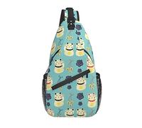 Cartoon Japanese Lucky Cats Floral Pattern Cross Chest Bag Diagonally Sling Backpack Crossbody Shoulder Bag Travel Hiking Daypacks for Men Women