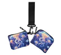 Cartoon Jellyfish A River Blue Dual Coin Purse Credit Card Holder Wallet Slim Portable Change Purse Wallet with Zipper Pocket for Woman 2 Pcs, cartoon jellyfish a river blue, One Size, Casual