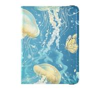Cartoon Jellyfish A River Blue Leather Passport Holder Cover for travel Vaccine Card Holder Cover Combo Passport Holder Case for men Lightweight, cartoon jellyfish a river blue, One Size