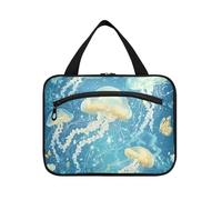 Cartoon Jellyfish A River hanging travel bag for men with hook, designer compact medicine bags for travel make up trip estuche para maquillaje L, cartoon jellyfish a river, L