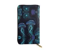 cartoon jellyfish Long leather wallet, portable credit card holder, zippered coin purse, and ID compartment