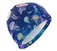 Cartoon Jellyfish Ocean Blue swimming hat for Unisex Adults Short Hair waterproof large swim for women Hair Protection and Drag Reduction gorras para nadar de mujer
