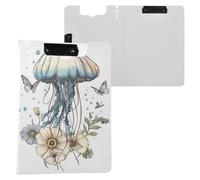Cartoon Jellyfish White Folding Clipboard Double Metal Clips Pen Holder Clip Board with Hard Cover Clipboard Clipfolio Medical Contractor