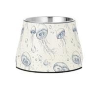 Cartoon Jellyfish White Raised Pets Food Bowls Enhanced Stainless Steel Cats Food Bowl for Dogs Cats Rabbits Birds Comfort Feeding