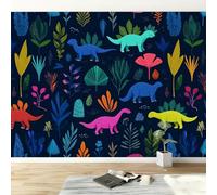 Cartoon Jungle Animals Dinosaur Modern Panoramic Wall Mural, Dark Blue High-Resolution Non-Woven Wallpaper 500W x 280H cm - Oversized 3D Visual Art Poster for Kids Room, Bedroom & Corridor
