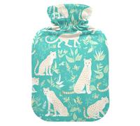 Cartoon Jungle Cheetah Turquoise hot Water Bottles with Soft Cover, 1L Warm Water Bottle for Bed for Hot and Cold Therapies,Hand Feet Warmer,Bolsa para agua Caliente para Dolor