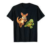 Cartoon Kangaroo and Turtle Running Friends Kids T-Shirt