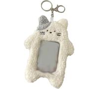 Cartoon Kawaii Cat Plush Photocard Holder with Keychain, ID Card Case, Student Badge Sleeve, Identification Badges and Supplies Badge