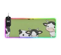 Cartoon Kawaii Cow Sage Green Wirel Charging Glowing Desk pad for Keyboard and Mouse Cool Work 35.4 x 15.7 in Mouse and Keyboard mat