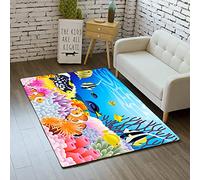 Cartoon Kids Playing Area Rugs 3D Ocean Animal Dolphin Sea Turtle Fish Coral Printed Carpets Anti-Slip Child Bedroom Play Crawl Floor Mat Living Room Big Decoration Rug (Multi 3,120x160 cm)