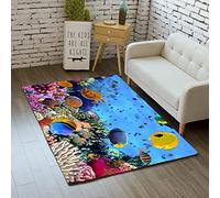 Cartoon Kids Playing Area Rugs 3D Ocean Animal Dolphin Sea Turtle Fish Coral Printed Carpets Anti-Slip Child Bedroom Play Crawl Floor Mat Living Room Big Decoration Rug (Multi 1,40x60 cm)
