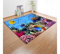 Cartoon Kids Playing Area Rugs 3D Underwater World Animal Sea Turtle Fish Coral Printed Carpets Anti-Slip Child Bedroom Play Crawl Floor Mat Living Room Big Decoration Rug (Colorful 2,140x200 cm)