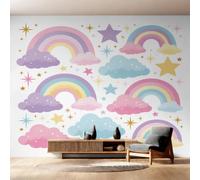 Cartoon Kids Wallpaper Home Decor, 500x350 cm (WxH) | Cloud Star Rainbow Wall Mural, Bedroom, Living Room, Non-Woven Photo Wallpaper D&p2