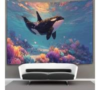 Cartoon Killer Whale Jumping Out of The Water Tapestry Marine Life Wall Hanging for Bedroom Home Decor HD Printing Living Room, Dorm 100cmx150cm