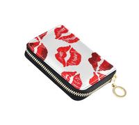 Cartoon Kiss Red White Wallet Womens Leather Credit Card Wallets RFID Blocking Funny Coin Purse Pouch with Zipper