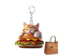 Cartoon Kitten Charm - Food Shrimp Bread Acrylic Flat Food Purse Pendant | Cute Hamburger Cat Handbag Keychain, Purse Accessories, Backpack, Khaki, Fun Keychain Personal Style, b, 説明を参照してください