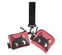 Cartoon Kitten Cute Women's Coin Pouches Card Holder Minimalist Change Purse Key Holder with Zipper Pocket for Lady 2 Packs tarjetero para Credit