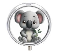 Cartoon Koala Pill Box 3 Compartment Small Pill Case with Mirror for Purse & Pocket Travel Medicine Organizer Daily Medication Container Portable Pillbox Metal Medicine Box Round Meds Case