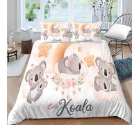 Cartoon Koala Single Bedding Sets Children Print Duvet Cover for Single Bed Bedroom Decoration Quilt Cover and 2 Pillowcases 50x75cm, Soft Brushed Microfiber, with Zipper Closure ba1772