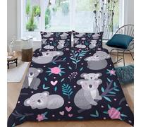 Cartoon Koala Single Duvet Cover Set Cute Animals Bedding 3D Soft Comfort Microfiber Quilt Cover 150x200 cm with Zipper Closure and 2 Pillowcases for Kids Teenager Adults U.2714