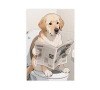 Cartoon Labrador Retriever Sitting on The Toilet Reading A Newspaper Canvas Poster Bedroom Decor Landscape Decor Gift 24x36inch(60x90cm)