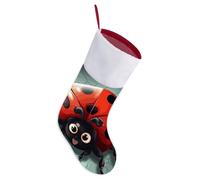 Cartoon Ladybug Christmas Stocking with Hang Loop, 16.5 Inch Large Soft Furry Xmas Stocking, Hanging Ornaments Holiday Decor for Tree, Fireplace Bag