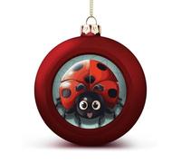 Cartoon Ladybug Christmas Tree Ornaments 1.6 Inch Shatterproof Pc Plastic Balls with Lanyard Baubles Hanging Christmas Ball Ornaments for Xmas Tree Holiday Party Wedding Home Decorations-red