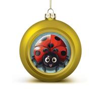 Cartoon Ladybug Christmas Tree Ornaments 1.6 Inch Shatterproof Pc Plastic Balls with Lanyard Baubles Hanging Christmas Ball Ornaments for Xmas Tree Holiday Party Wedding Home Decorations-Golden