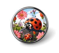 Cartoon Ladybug Flower Badges Circle with Button Design, Personalized Picture Pin Brooches, Round Badge Holders for Decorate Hat Shirt Clothing Bag Accessories