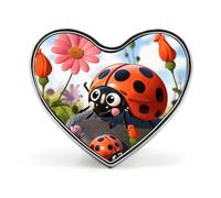 Cartoon Ladybug Flower Badges Heart with Button Design, Personalized Picture Pin Brooches, Heart Badge Holders for Decorate Hat Shirt Clothing Bag Accessories
