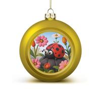 Cartoon Ladybug Flower Christmas Ball Ornaments 1.6 Inch Golden Shatterproof Plastic Decorative Hanging Ornaments Festive Baubles Decorations Xmas Ornament for Tree Holiday Party Home Decor