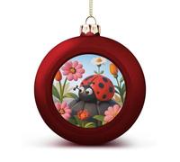 Cartoon Ladybug Flower Christmas Ball Ornaments - Red Shatterproof Plastic Vintage Rustic Xmas Tree Decorations Pendant for Family Holiday Wedding Party Xmas Hanging Decoration