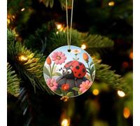 Cartoon Ladybug Flower Christmas Ornaments - Xmas Tree Hanging Ornaments, Personalized Acrylic Circular Christmas Pendant for Holiday Keepsake Gifts