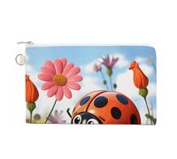 Cartoon Ladybug Flower Coin Purses with Zipper, Personalized Zero Wallet for Shopping, Small Makeup Pouches Bag for Travel, Card Organizer Case, Portable Canvas Change Purses