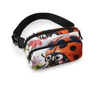 Cartoon Ladybug Flower Fanny Packs with Zipper, Personalized Waist Bags with Multiple Pockets, Adjustable Sling Bag for Travel, Waterproof Belt Bag, Crossbody Bags