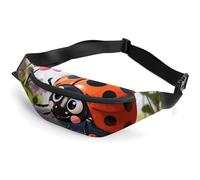 Cartoon Ladybug Flower Fanny Packs with Zipper, Personalized Waist Bags with Multiple Pockets, Adjustable Sling Bag for Travel, Waterproof Belt Bag, Crossbody Bags for Unisex