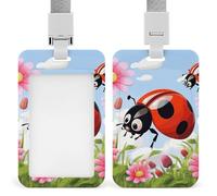 Cartoon Ladybug Flower Id Badge Holder with Lanyard, Clear Vertical Card Protector Waterproof, Breakaway Safety Neck Strap, Heavy Duty Name Tag Holder for Nurse Teacher Officer Staff Women Men