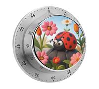 Cartoon Ladybug Flower Kitchen Timer 60 Minute Visual Wind Up Timers Indoor Mechanical Timers with Magnetic Base Stainless Steel Timer for Home Cooking Time Management Tool