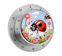 Cartoon Ladybug Flower Kitchen Timers for Cooking 60 Minute Wind Up Timer, Magnetic Back, Visual Mechanical Timer with Loud Alarm, Manual Countdown Timers for Classroom Home Gym Tanning